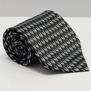 Romario Manzini Men's Black Tie Geometric Pattern Microfiber Polyester 59x3.75"